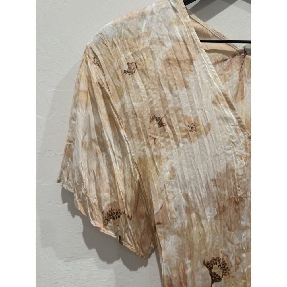 VINCE Women's Painted Magnolia V-Neck Short Sleeve Cream Pink Midi Dress Size M - Picture 7 of 13